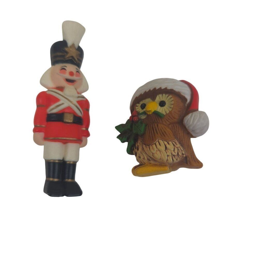 Hallmark Festive Owl Nutcracker Toy Soldier Vintage Christmas Pins Lot 2